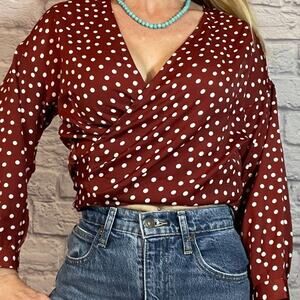 Cotton On polka dot wrap crop top blouse